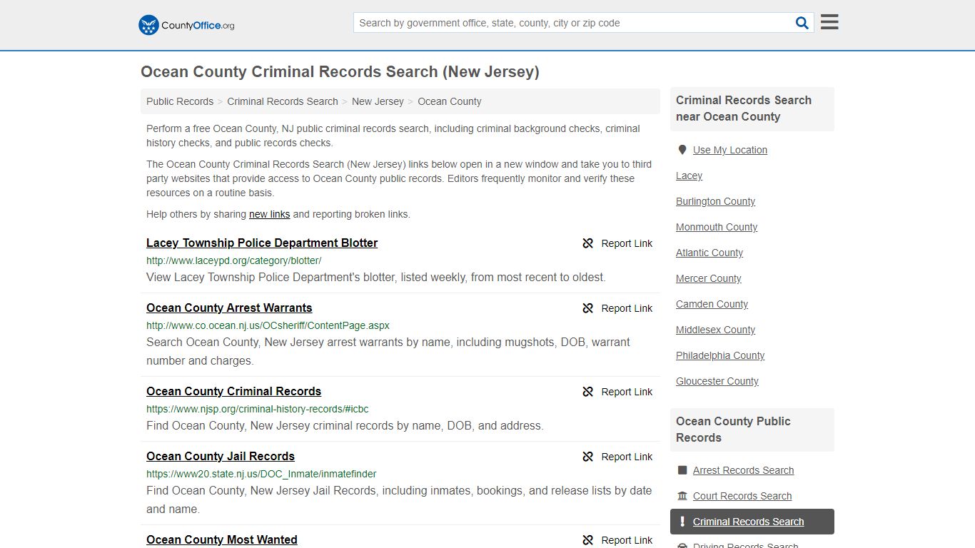 Criminal Records Search - Ocean County, NJ (Arrests, Jails ...